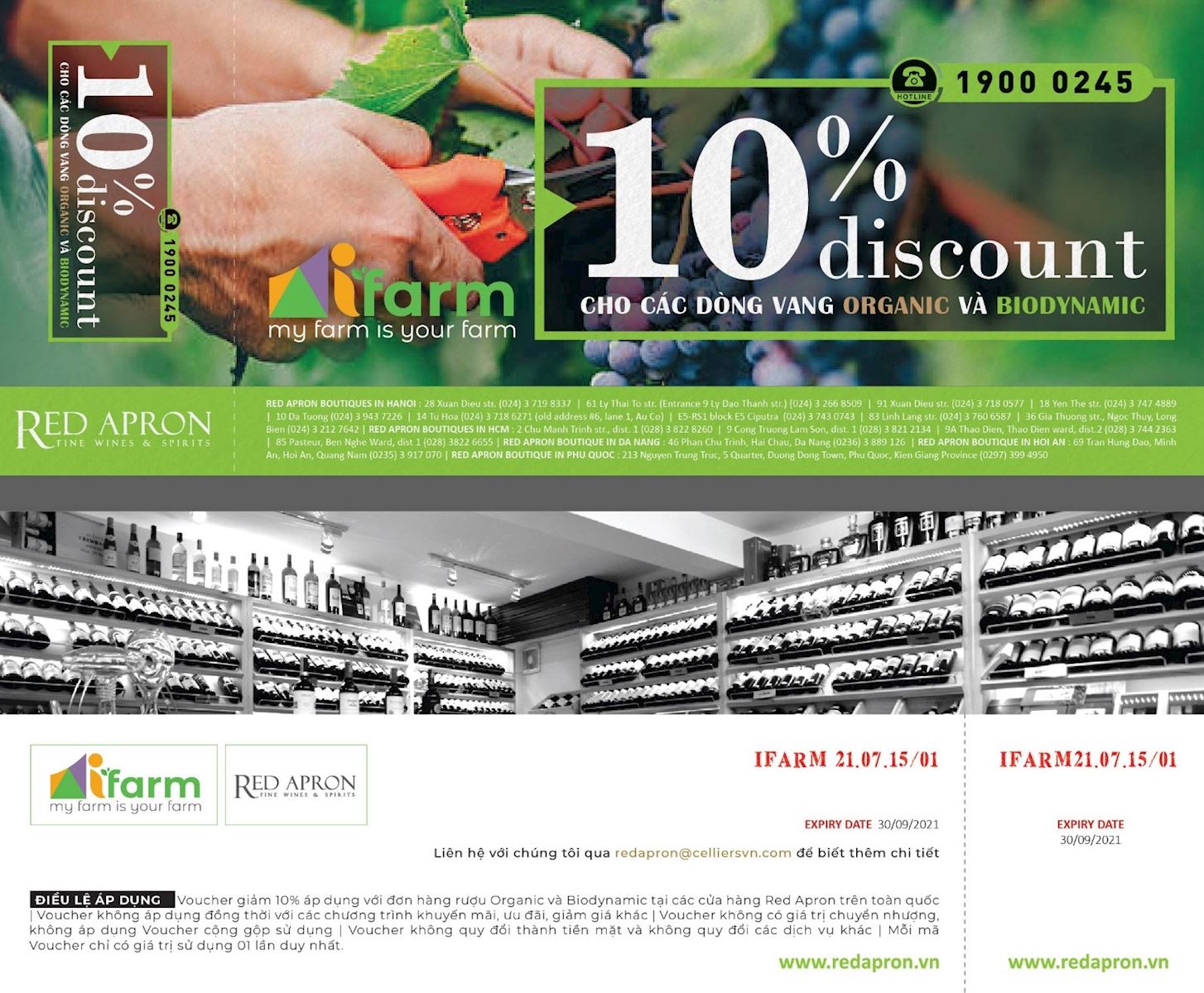 Voucher ưu đãi 10% dành cho các khách hàng của iFarm khi mua rượu tại Red Apron